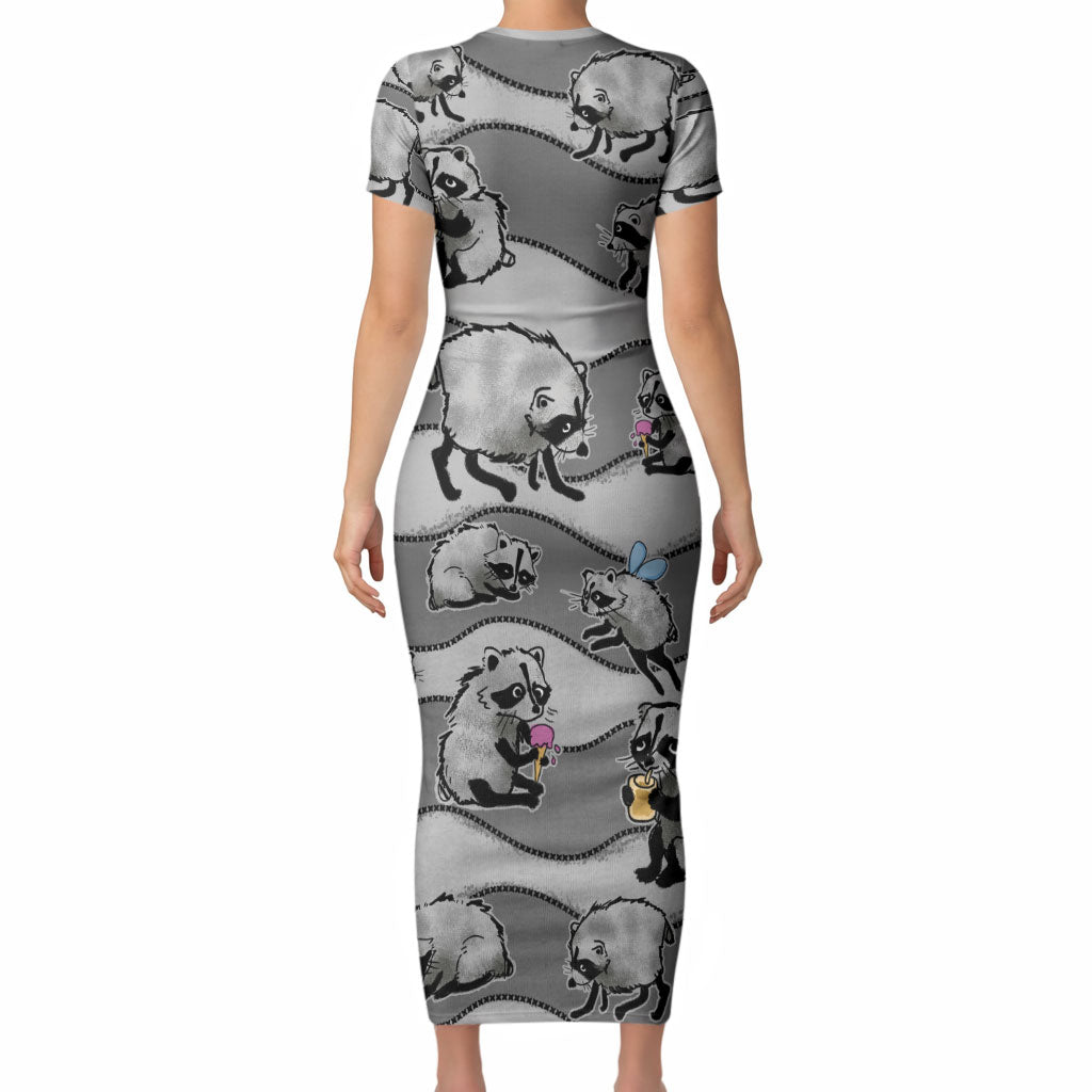 Jimothy The Raccoon Short Sleeve Bodycon Dress It's Ok To Be Weird Raccoons Cute Sketch Pattern