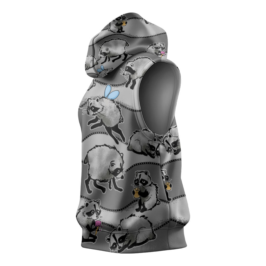 Jimothy The Raccoon Sleeveless Hoodie It's Ok To Be Weird Raccoons Cute Sketch Pattern