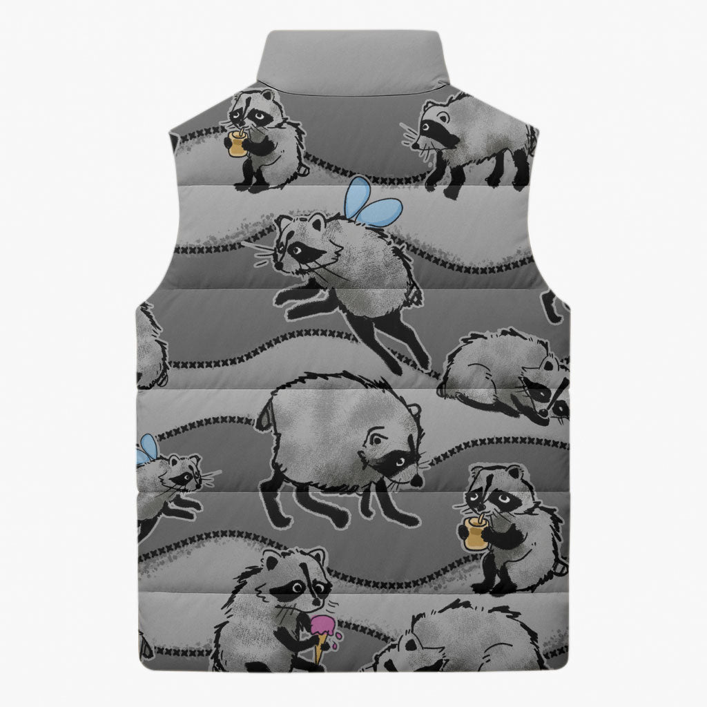 Jimothy The Raccoon Sleeveless Puffer Jacket It's Ok To Be Weird Raccoons Cute Sketch Pattern