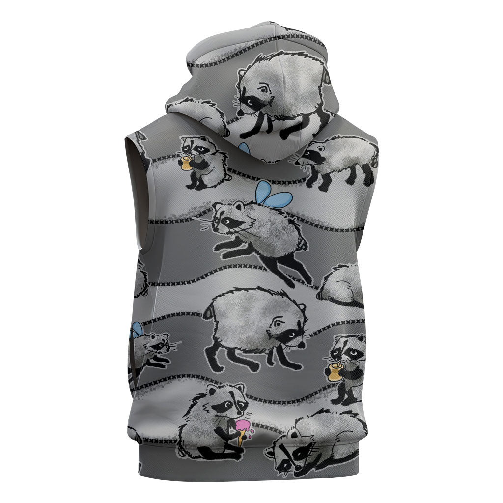 Jimothy The Raccoon Sleeveless Zip Hoodie It's Ok To Be Weird Raccoons Cute Sketch Pattern