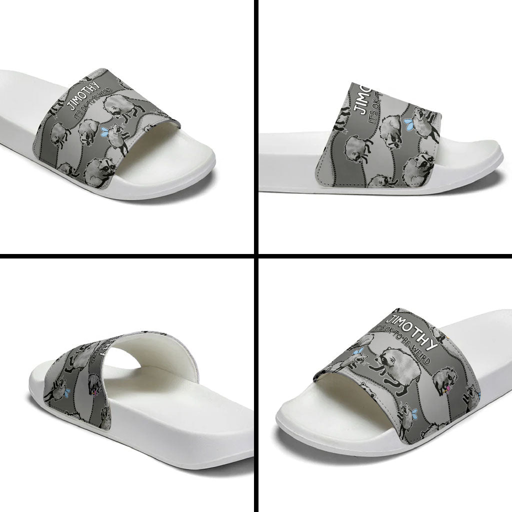 Jimothy The Raccoon Slide Sandals It's Ok To Be Weird Raccoons Cute Sketch Pattern