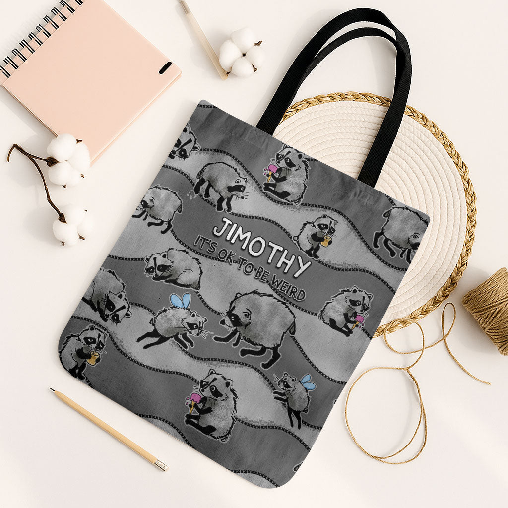 Jimothy The Raccoon Tote Bag It's Ok To Be Weird Raccoons Cute Sketch Pattern
