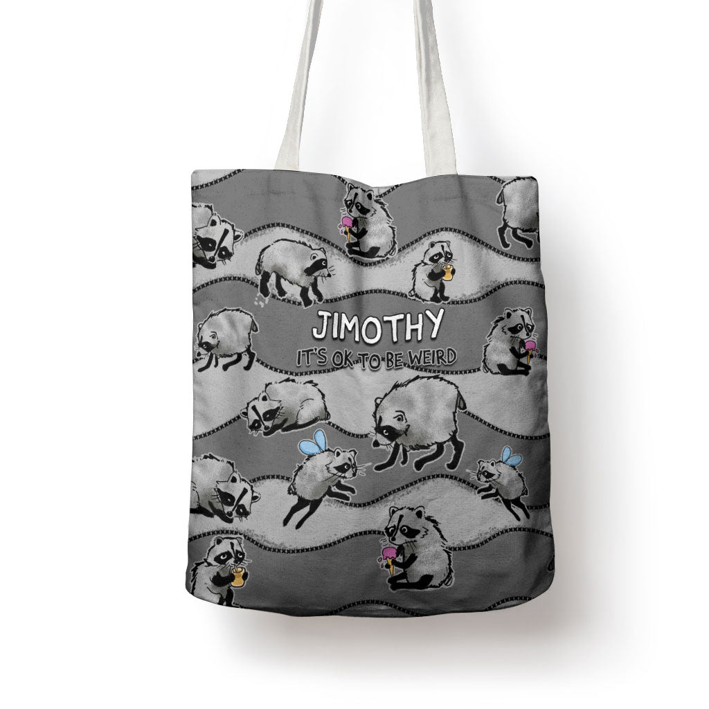 Jimothy The Raccoon Tote Bag It's Ok To Be Weird Raccoons Cute Sketch Pattern