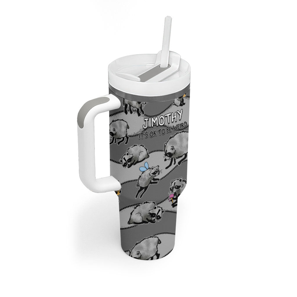 Jimothy The Raccoon Tumbler With Handle It's Ok To Be Weird Raccoons Cute Sketch Pattern