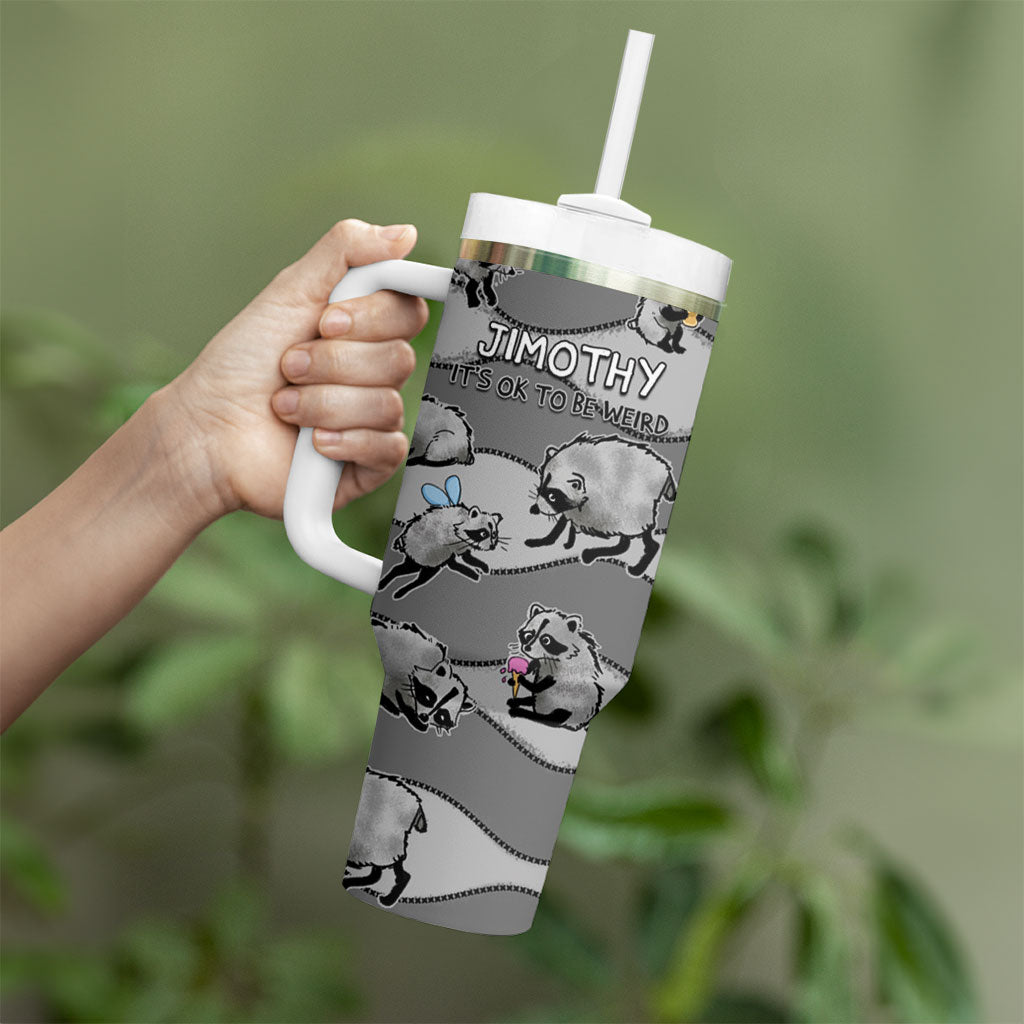 Jimothy The Raccoon Tumbler With Handle It's Ok To Be Weird Raccoons Cute Sketch Pattern