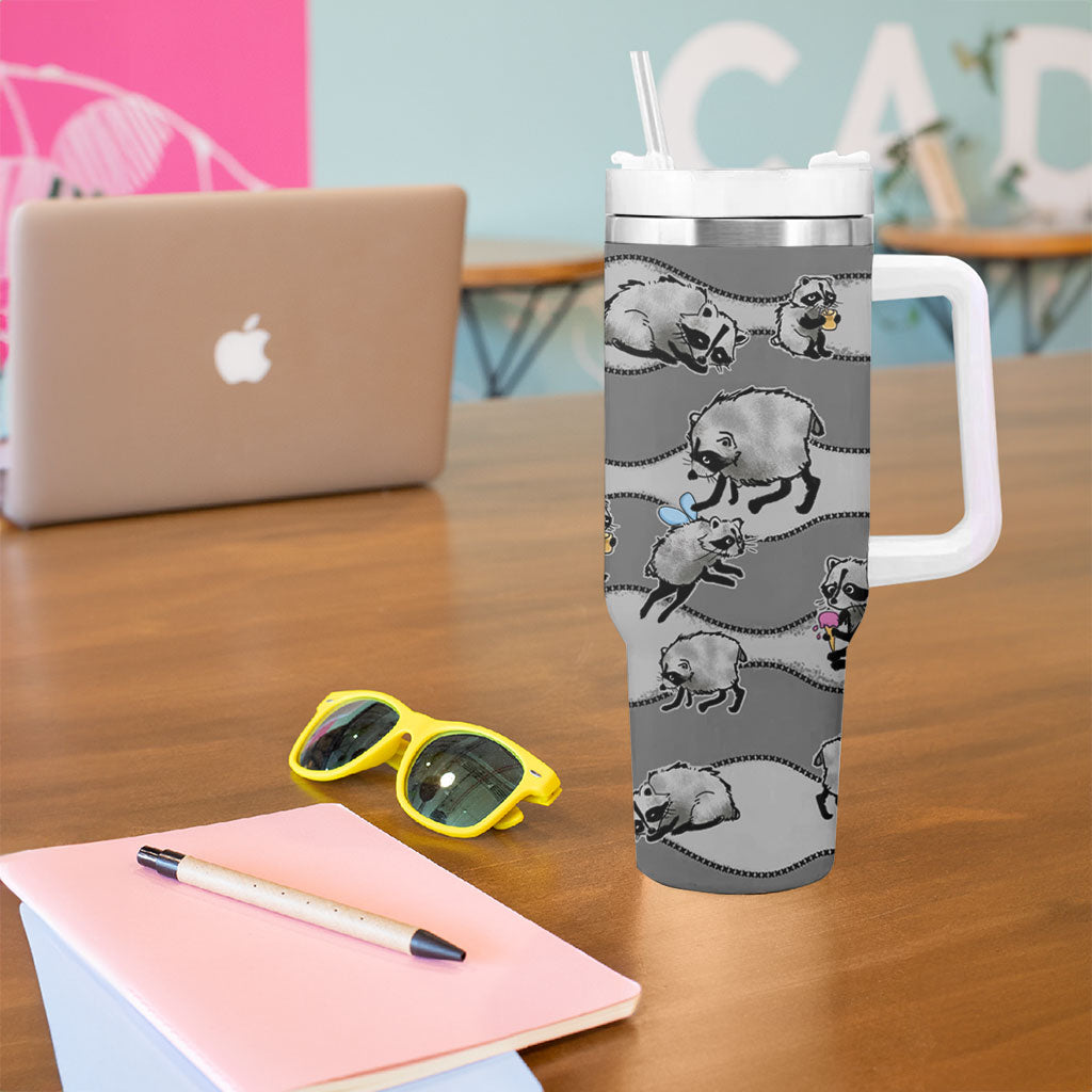 Jimothy The Raccoon Tumbler With Handle It's Ok To Be Weird Raccoons Cute Sketch Pattern