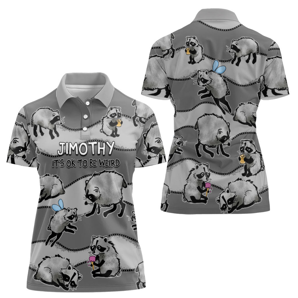 Jimothy The Raccoon Women Polo Shirt It's Ok To Be Weird Raccoons Cute Sketch Pattern