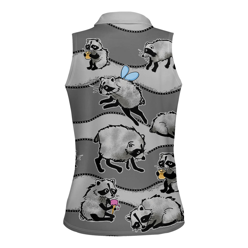 Jimothy The Raccoon Women Sleeveless Polo Shirt It's Ok To Be Weird Raccoons Cute Sketch Pattern