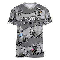 Jimothy The Raccoon Women V-Neck T-Shirt It's Ok To Be Weird Raccoons Cute Sketch Pattern