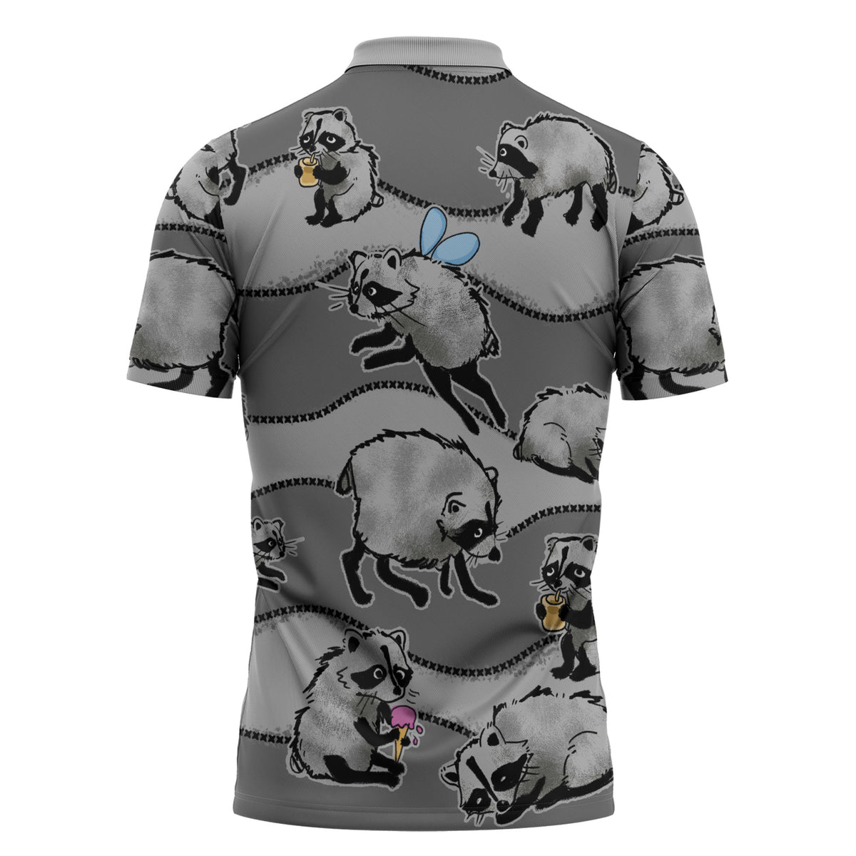 Jimothy The Raccoon Zipper Polo Shirt It's Ok To Be Weird Raccoons Cute Sketch Pattern