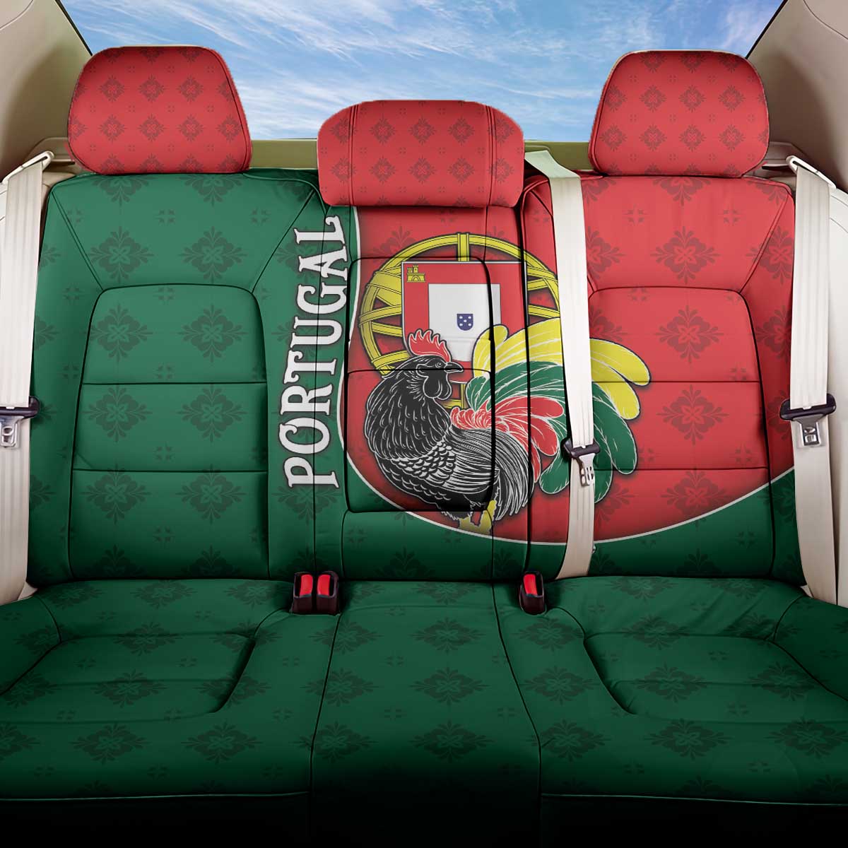 Portugal Back Car Seat Cover Rooster With Coat Of Arms - Wonder Print Shop