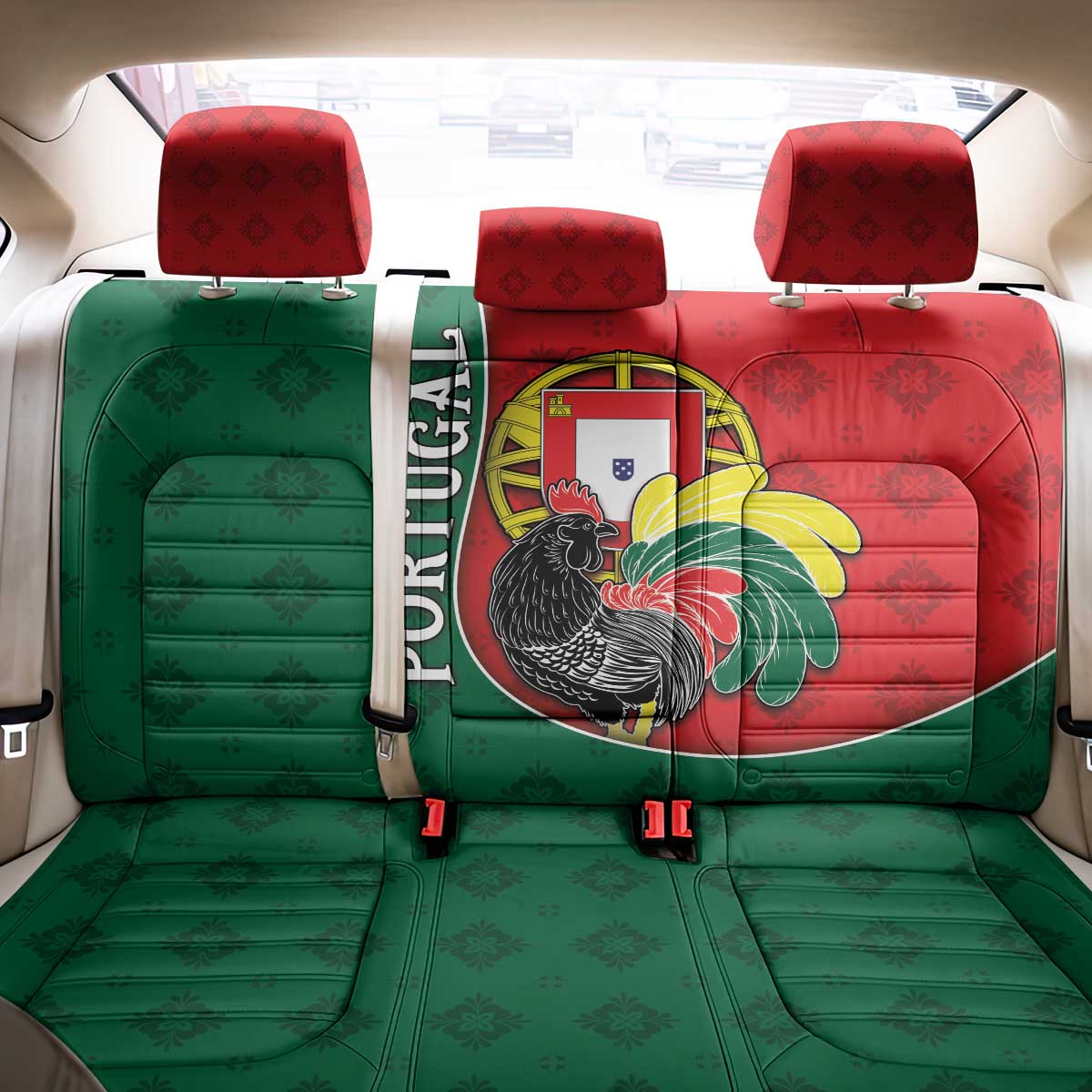Portugal Back Car Seat Cover Rooster With Coat Of Arms - Wonder Print Shop