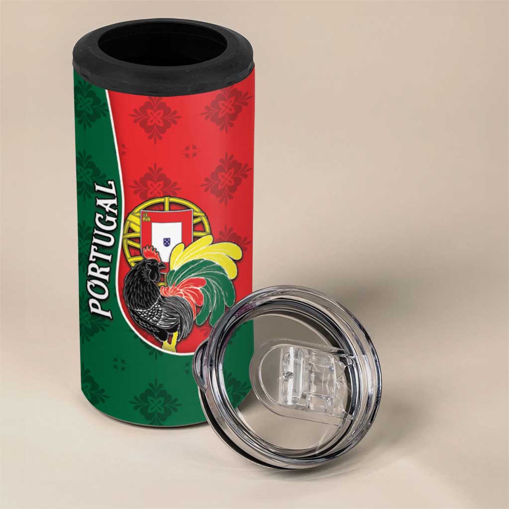 Personalized Portugal 4 in 1 Can Cooler Tumbler Rooster With Coat Of Arms - Wonder Print Shop