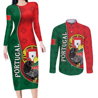 Personalized Portugal Couples Matching Long Sleeve Bodycon Dress and Long Sleeve Button Shirt Rooster With Coat Of Arms - Wonder Print Shop