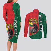 Personalized Portugal Couples Matching Long Sleeve Bodycon Dress and Long Sleeve Button Shirt Rooster With Coat Of Arms - Wonder Print Shop