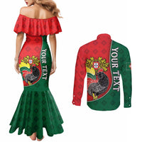 Personalized Portugal Couples Matching Mermaid Dress and Long Sleeve Button Shirt Rooster With Coat Of Arms - Wonder Print Shop