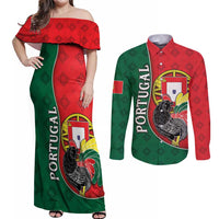 Personalized Portugal Couples Matching Off Shoulder Maxi Dress and Long Sleeve Button Shirt Rooster With Coat Of Arms - Wonder Print Shop