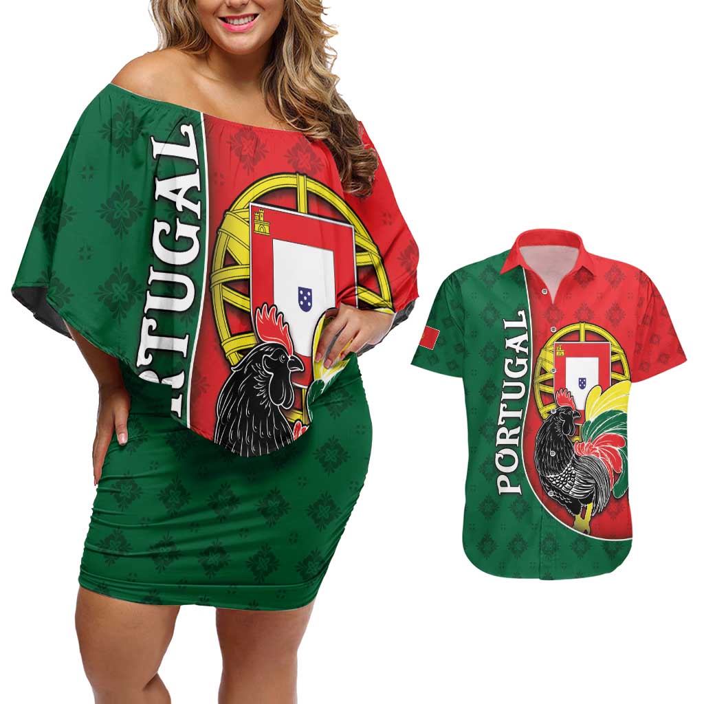 Personalized Portugal Couples Matching Off Shoulder Short Dress and Hawaiian Shirt Rooster With Coat Of Arms - Wonder Print Shop
