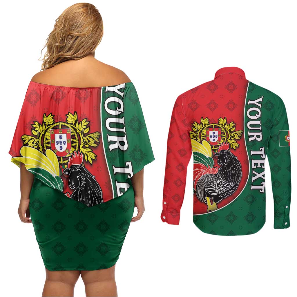 Personalized Portugal Couples Matching Off Shoulder Short Dress and Long Sleeve Button Shirt Rooster With Coat Of Arms - Wonder Print Shop