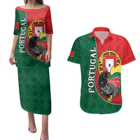 Personalized Portugal Couples Matching Puletasi and Hawaiian Shirt Rooster With Coat Of Arms - Wonder Print Shop