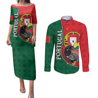 Personalized Portugal Couples Matching Puletasi and Long Sleeve Button Shirt Rooster With Coat Of Arms - Wonder Print Shop