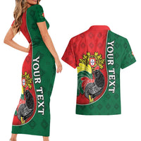 Personalized Portugal Couples Matching Short Sleeve Bodycon Dress and Hawaiian Shirt Rooster With Coat Of Arms - Wonder Print Shop