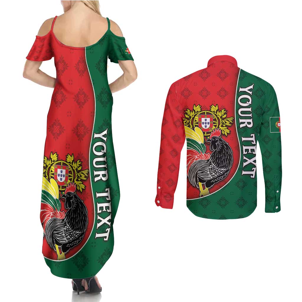 Personalized Portugal Couples Matching Summer Maxi Dress and Long Sleeve Button Shirt Rooster With Coat Of Arms - Wonder Print Shop