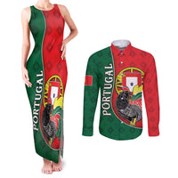 Personalized Portugal Couples Matching Tank Maxi Dress and Long Sleeve Button Shirt Rooster With Coat Of Arms - Wonder Print Shop