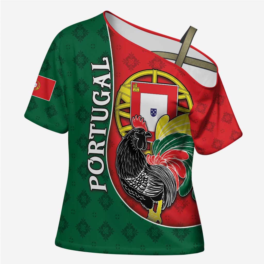 Personalized Portugal Cross Shoulder Shirt Rooster With Coat Of Arms - Wonder Print Shop