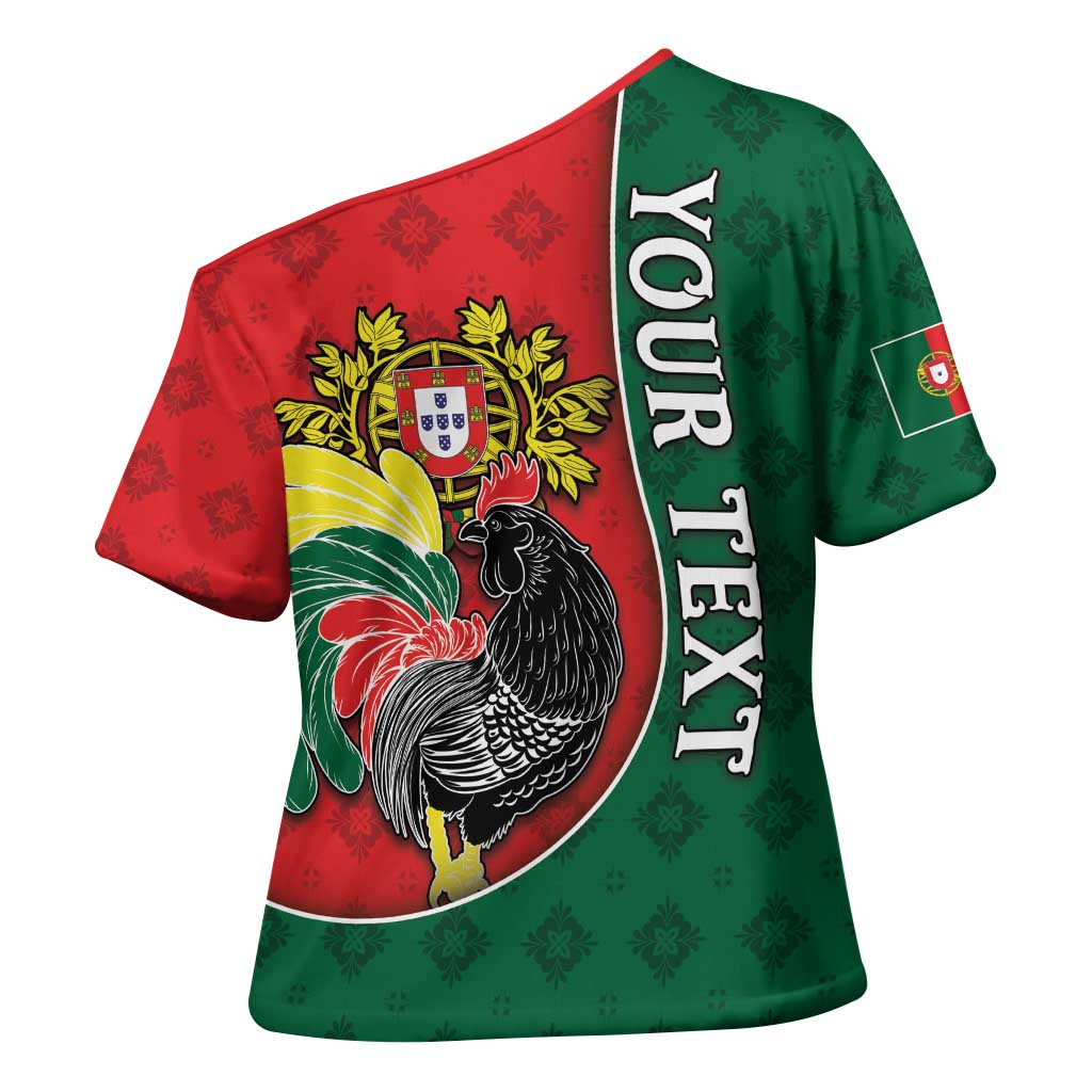 Personalized Portugal Cross Shoulder Shirt Rooster With Coat Of Arms - Wonder Print Shop
