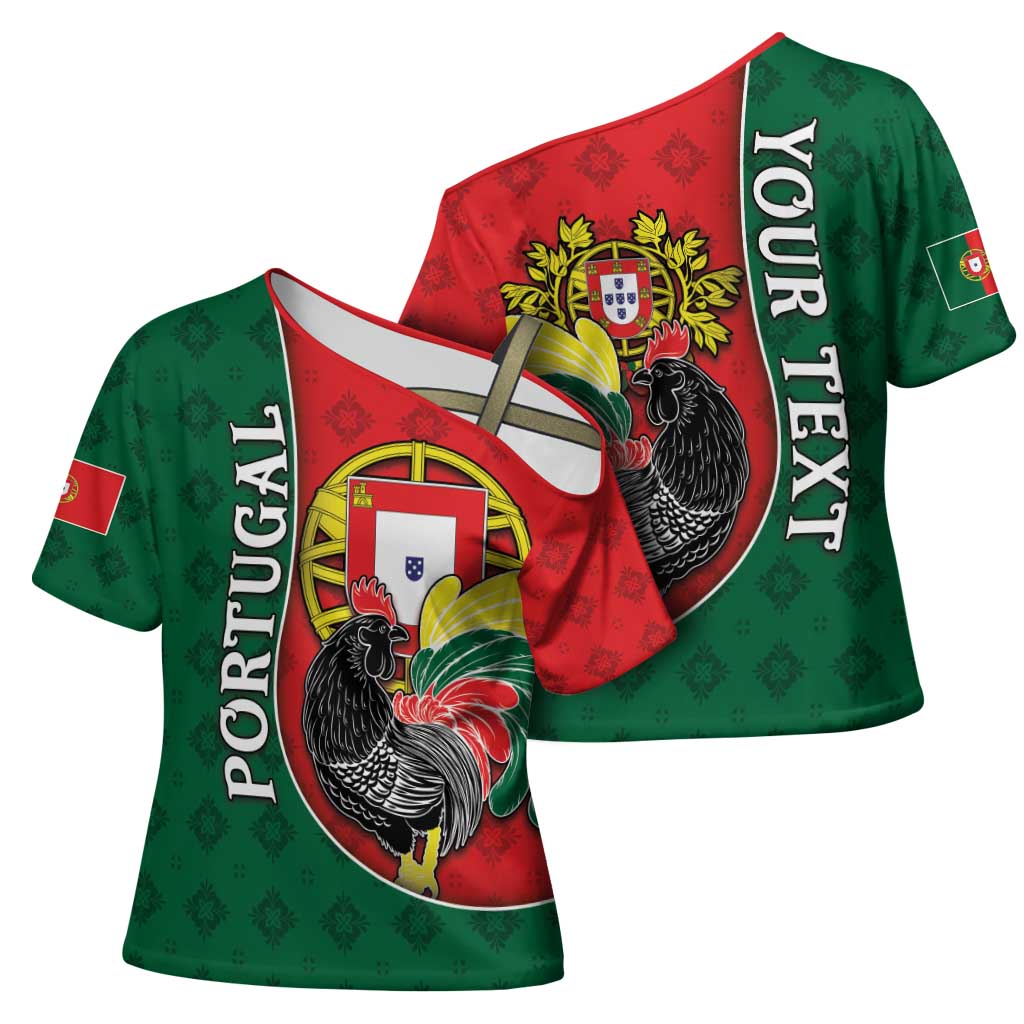 Personalized Portugal Cross Shoulder Shirt Rooster With Coat Of Arms - Wonder Print Shop