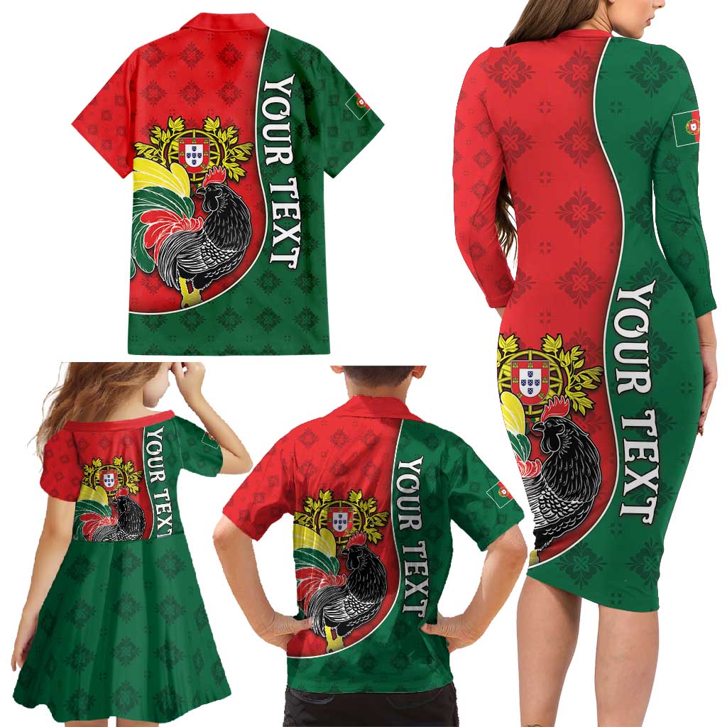 Personalized Portugal Family Matching Long Sleeve Bodycon Dress and Hawaiian Shirt Rooster With Coat Of Arms - Wonder Print Shop