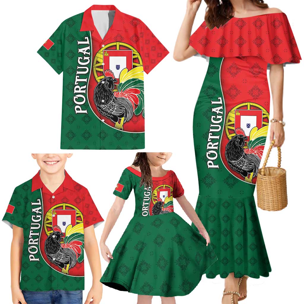 Personalized Portugal Family Matching Mermaid Dress and Hawaiian Shirt Rooster With Coat Of Arms - Wonder Print Shop