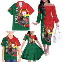 Personalized Portugal Family Matching Off The Shoulder Long Sleeve Dress and Hawaiian Shirt Rooster With Coat Of Arms - Wonder Print Shop