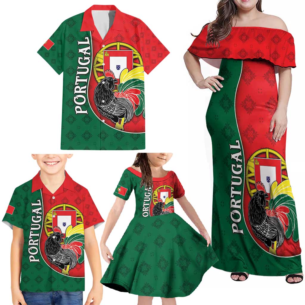 Personalized Portugal Family Matching Off Shoulder Maxi Dress and Hawaiian Shirt Rooster With Coat Of Arms - Wonder Print Shop