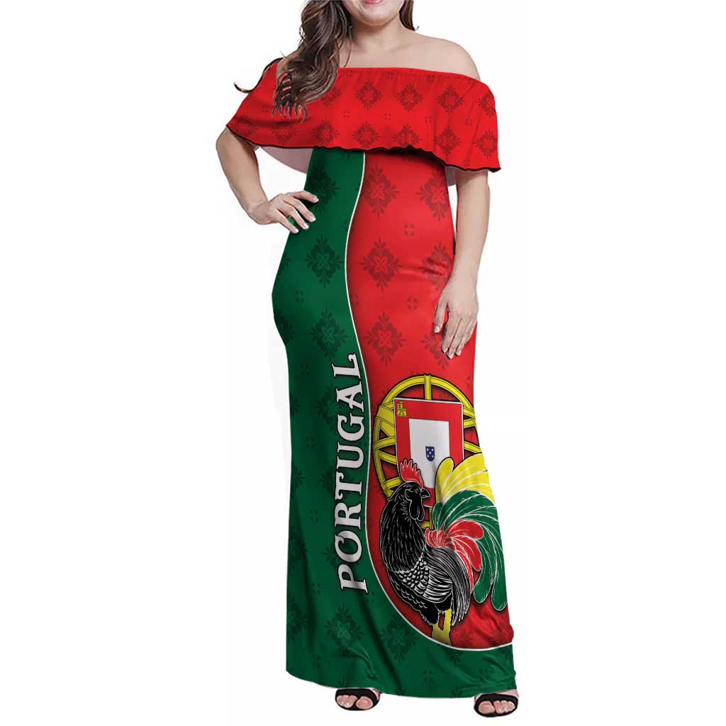 Personalized Portugal Family Matching Off Shoulder Maxi Dress and Hawaiian Shirt Rooster With Coat Of Arms - Wonder Print Shop
