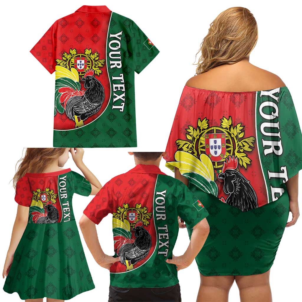 Personalized Portugal Family Matching Off Shoulder Short Dress and Hawaiian Shirt Rooster With Coat Of Arms - Wonder Print Shop