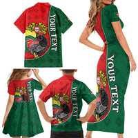 Personalized Portugal Family Matching Short Sleeve Bodycon Dress and Hawaiian Shirt Rooster With Coat Of Arms - Wonder Print Shop