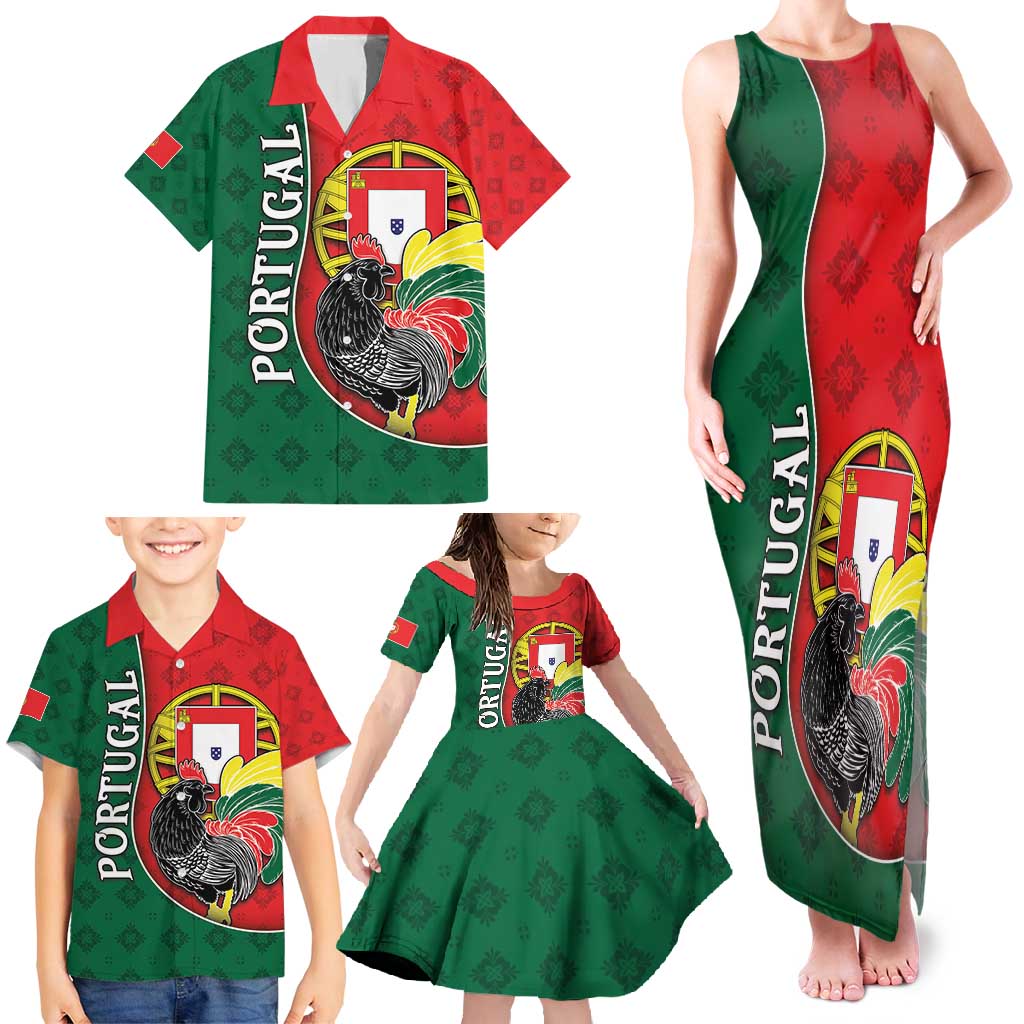 Personalized Portugal Family Matching Tank Maxi Dress and Hawaiian Shirt Rooster With Coat Of Arms - Wonder Print Shop