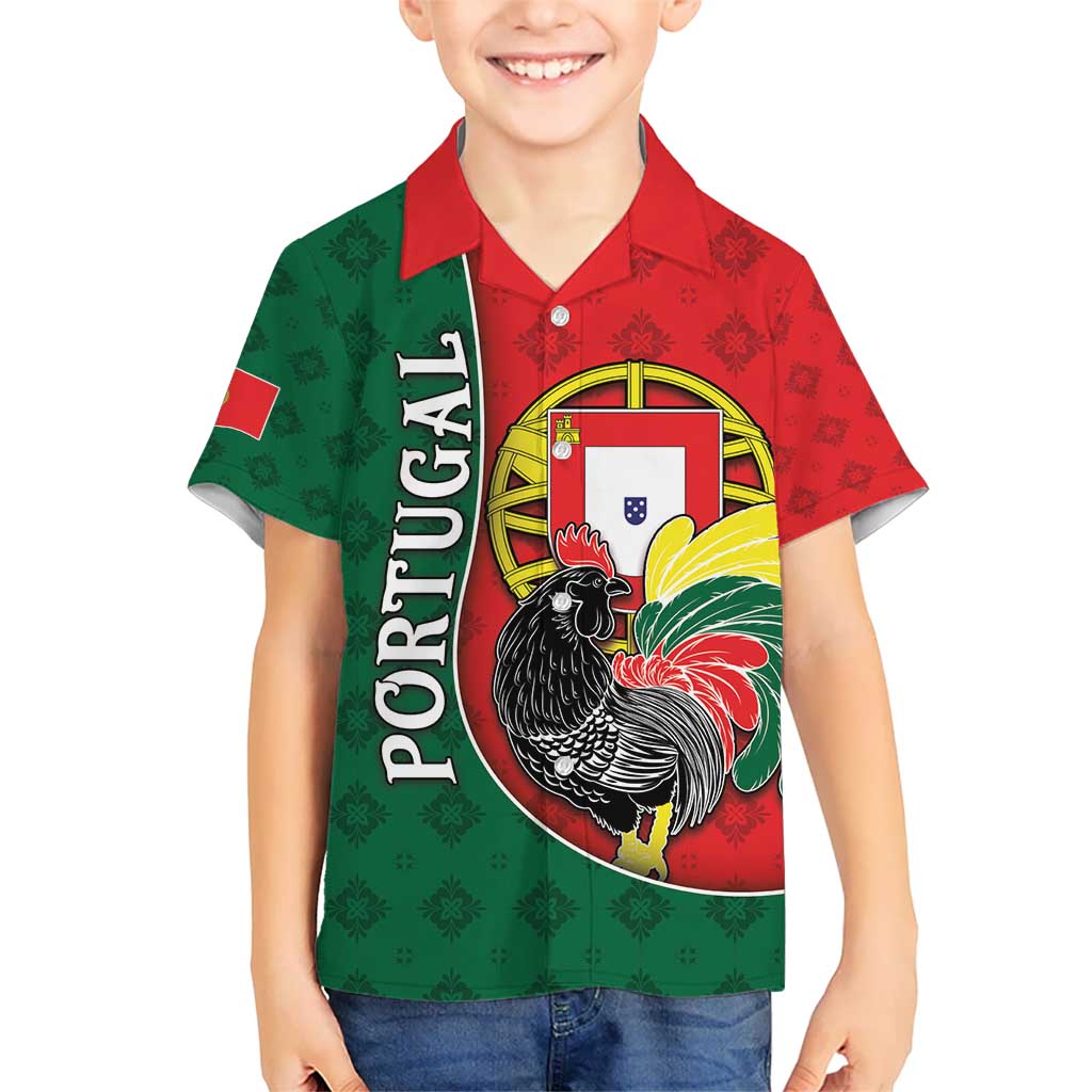Personalized Portugal Kid Hawaiian Shirt Rooster With Coat Of Arms - Wonder Print Shop