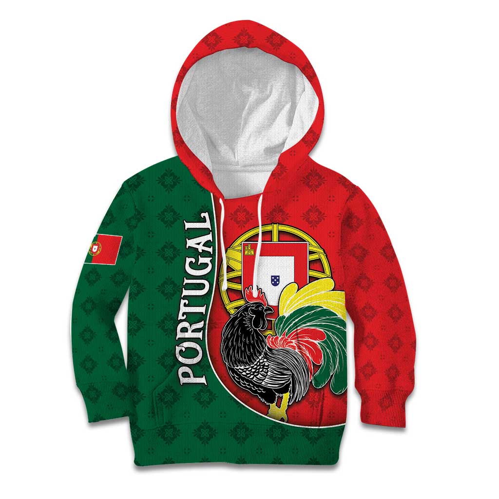 Personalized Portugal Kid Hoodie Rooster With Coat Of Arms - Wonder Print Shop