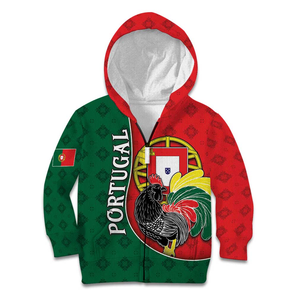 Personalized Portugal Kid Hoodie Rooster With Coat Of Arms - Wonder Print Shop