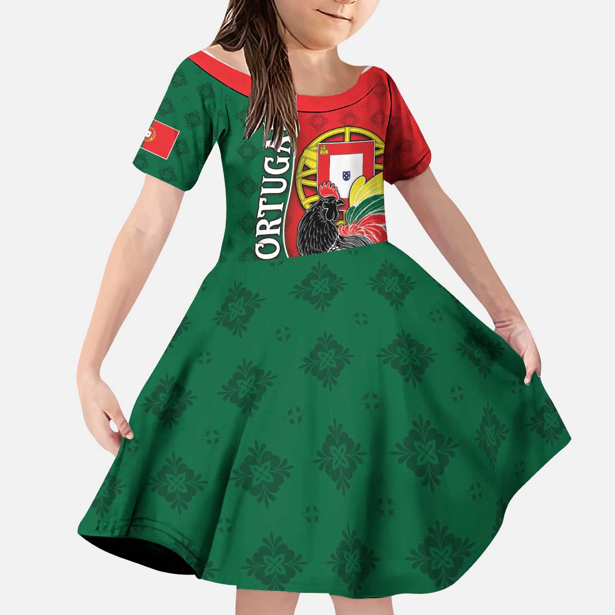 Personalized Portugal Kid Short Sleeve Dress Rooster With Coat Of Arms - Wonder Print Shop