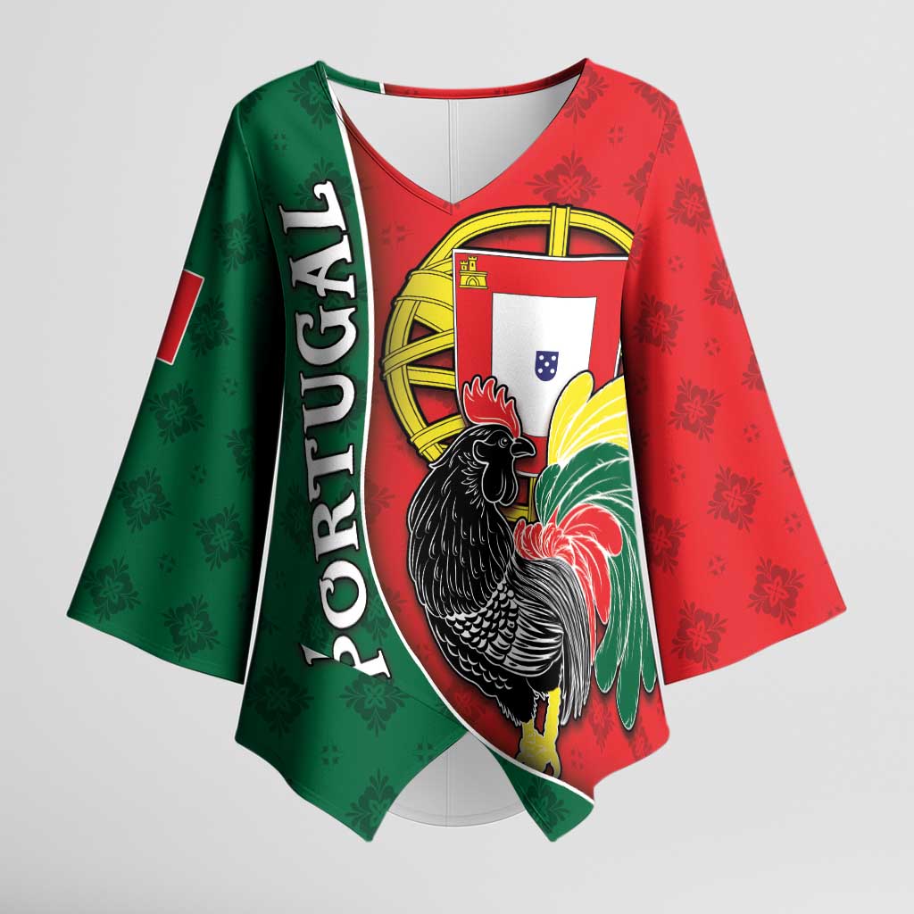Personalized Portugal Kimono Sleeve Blouse Rooster With Coat Of Arms - Wonder Print Shop