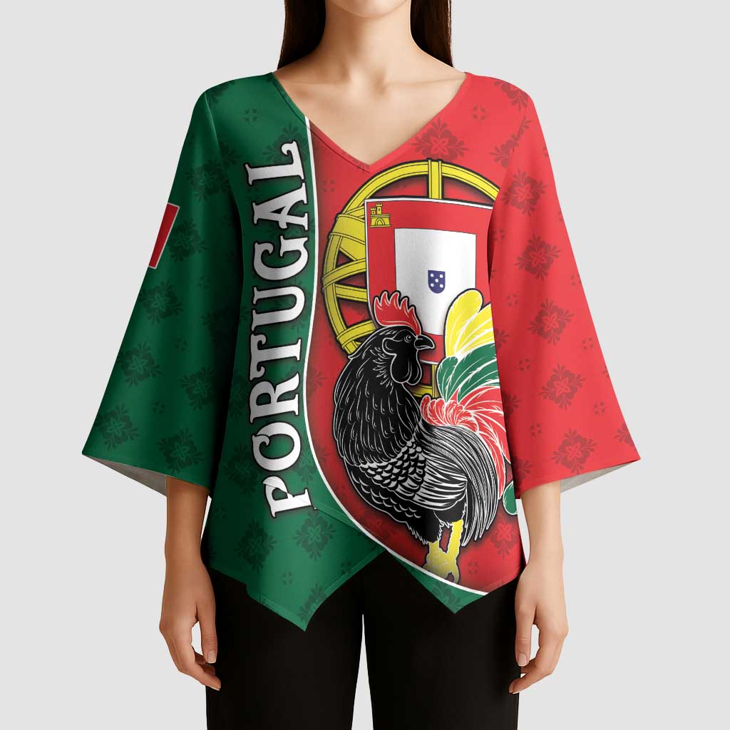 Personalized Portugal Kimono Sleeve Blouse Rooster With Coat Of Arms - Wonder Print Shop
