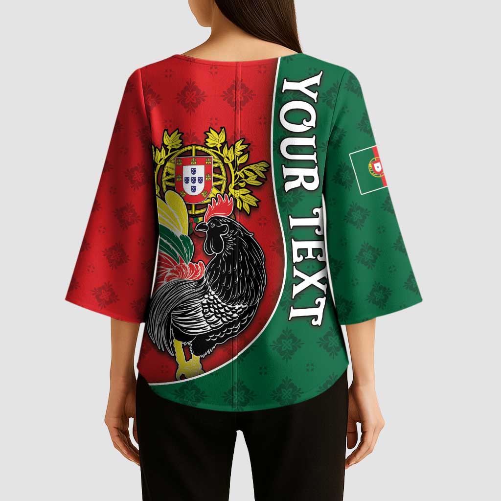 Personalized Portugal Kimono Sleeve Blouse Rooster With Coat Of Arms - Wonder Print Shop