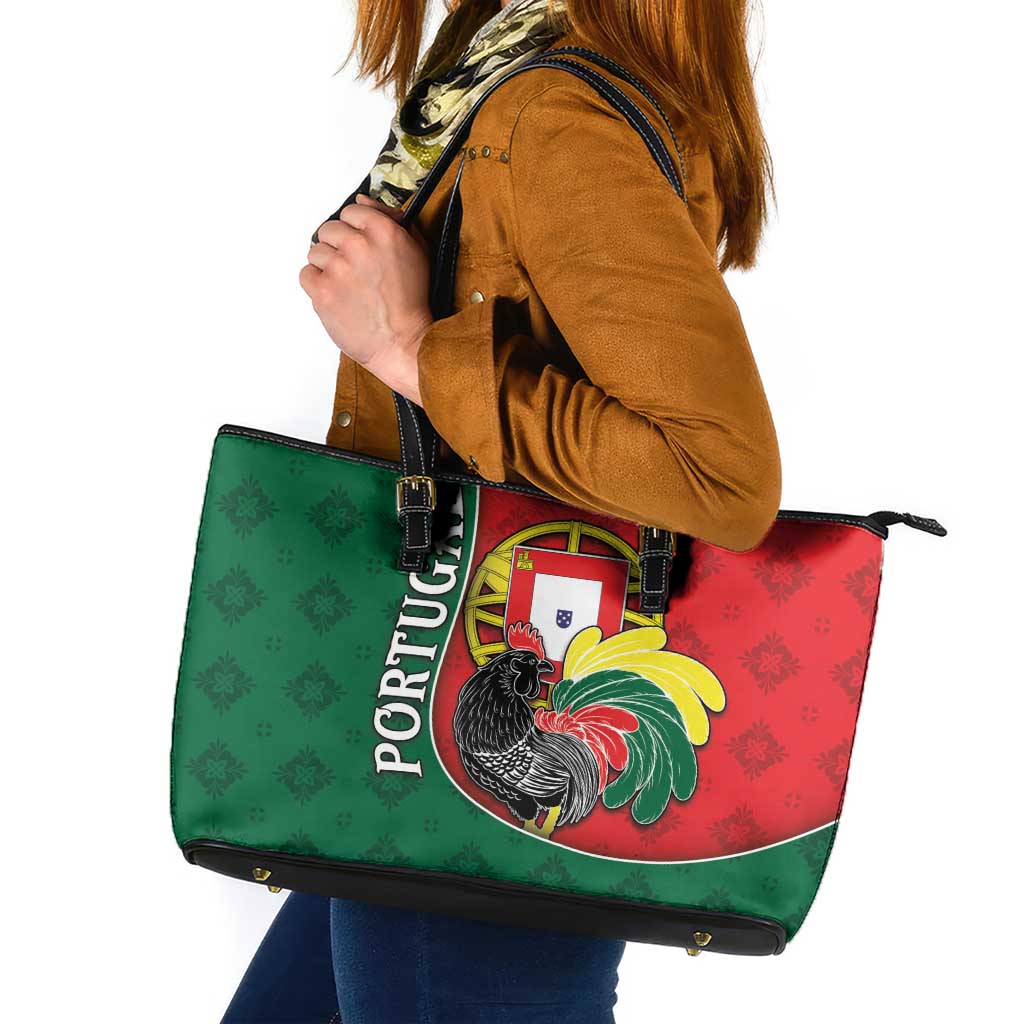 Portugal Leather Tote Bag Rooster With Coat Of Arms - Wonder Print Shop