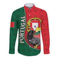 Personalized Portugal Long Sleeve Button Shirt Rooster With Coat Of Arms - Wonder Print Shop