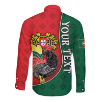Personalized Portugal Long Sleeve Button Shirt Rooster With Coat Of Arms - Wonder Print Shop