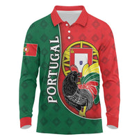 Personalized Portugal Long Sleeve Polo Shirt Rooster With Coat Of Arms - Wonder Print Shop